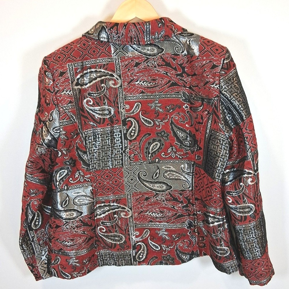 Christopher & Banks Women's L Red Metallic Paisley Jacquard Zip Jacket - Picture 10 of 12